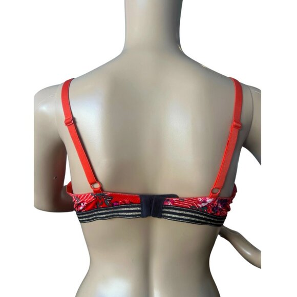 LA SENZA Floral Women's Bra, Push Up Plunge / Red & Black / 38 D - Picture 2 of 7
